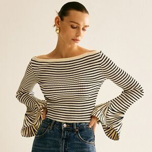 NWT | Striped Ruffle-Sleeve Knit top